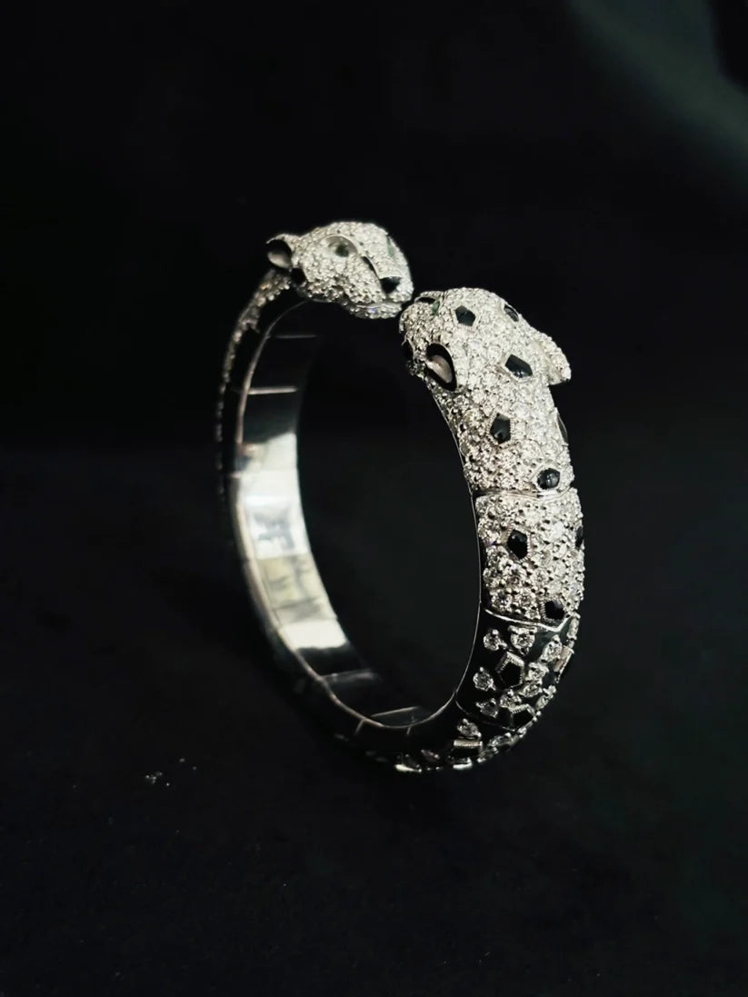 925 Silver Moissanite Iced Double Head Panther Bracelet For Men