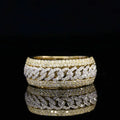 Men's gold Cuban link ring iced out with round diamond pavé bands
