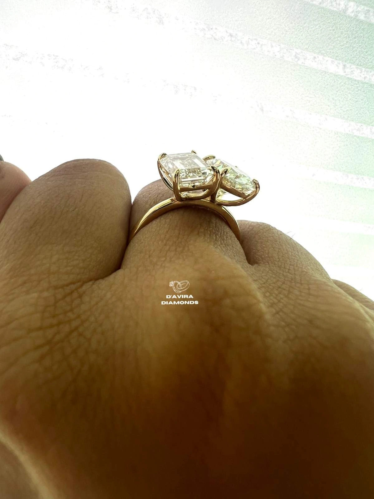 back view of two stone lab diamond ring