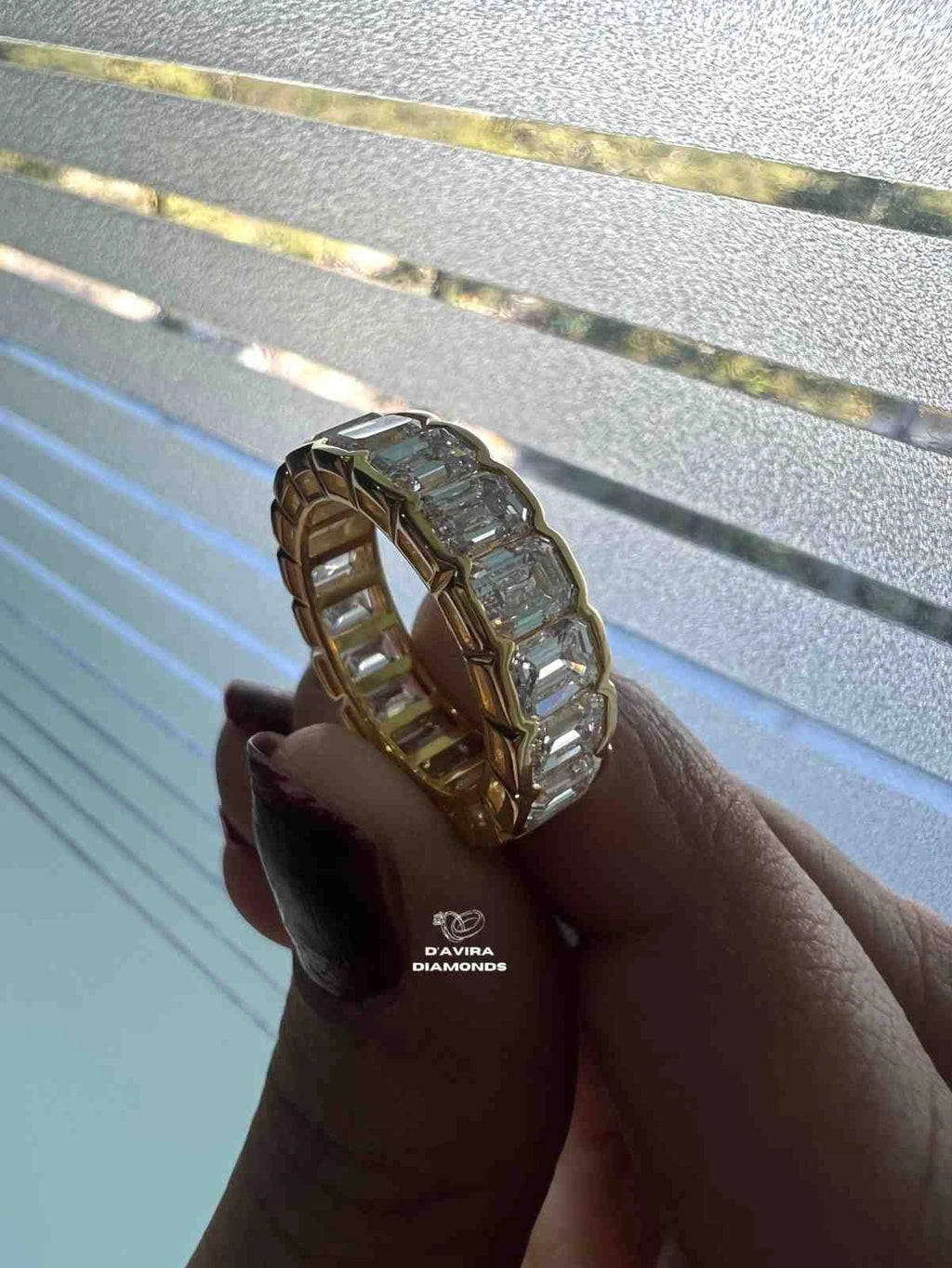 Yellow Gold Emerald Half Bezel Set Wedding Ring