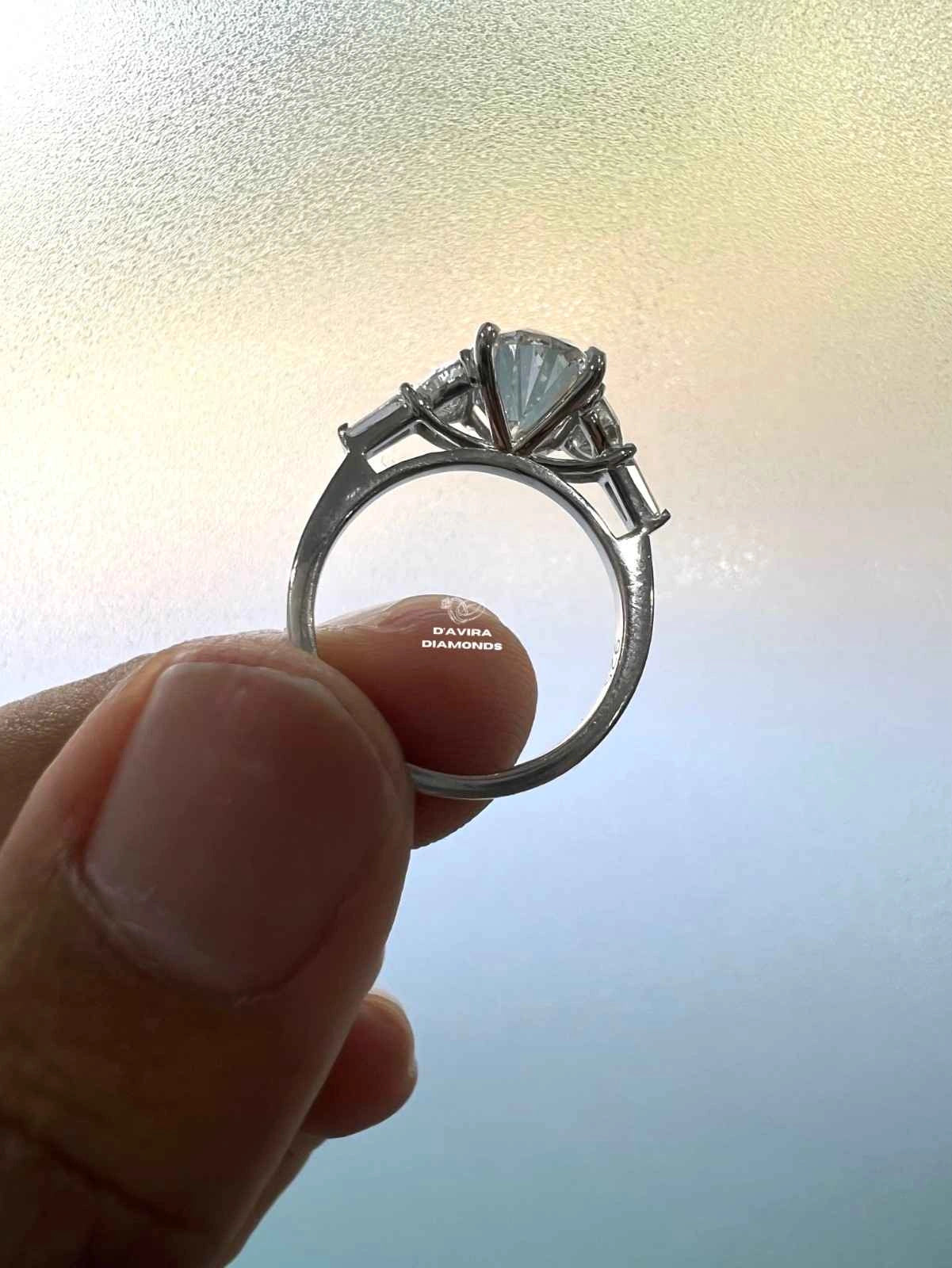 Oval And Half Moon Trio Engagement Diamond Ring