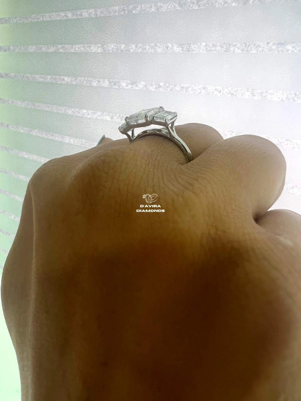 3 Stone Emerald Cut Lab Grown Diamond Ring For Wife