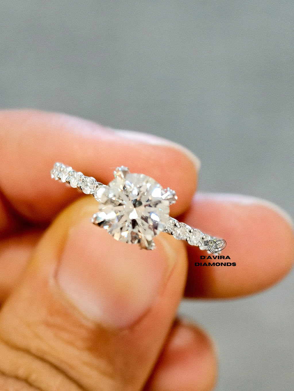 front view of the round cut lab diamond ring