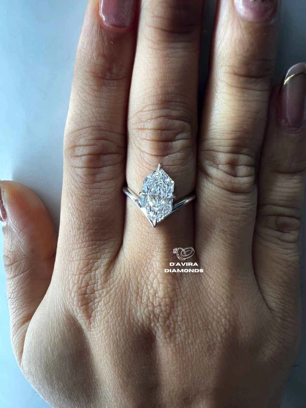 V Shape Hexagon Cut Solitaire Diamond Ring