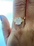 Elongated Cushion Cut Lab Diamond Cluster Yellow Gold Ring