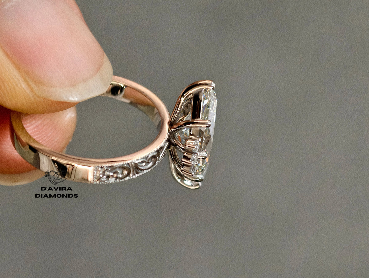 Marquise Cut Filigree Style Lab Diamond Ring