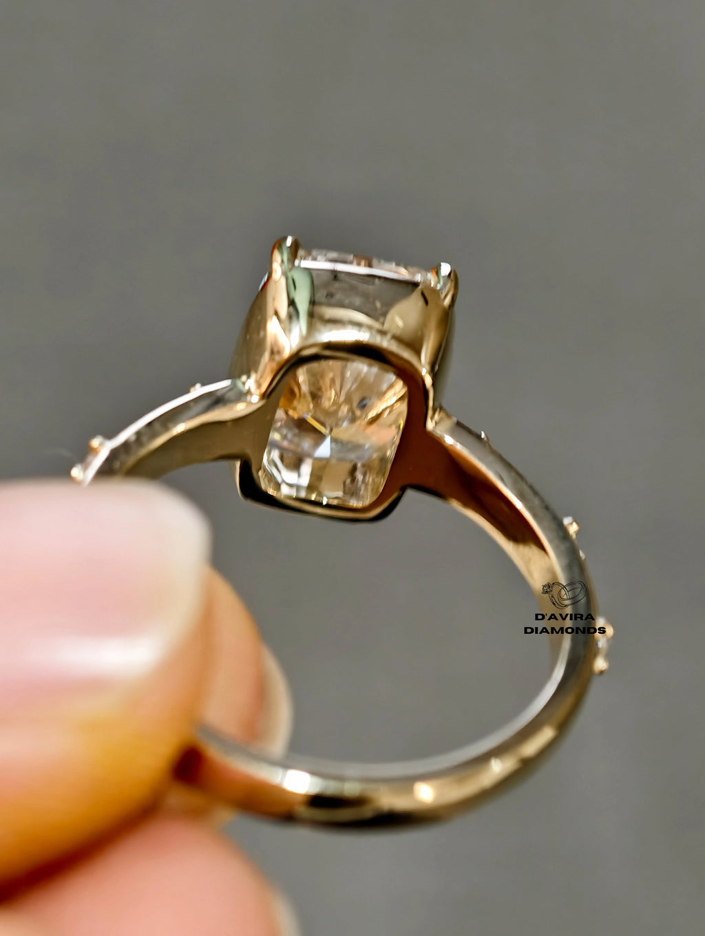 Back View basket setting lab grown diamond in yellow gold