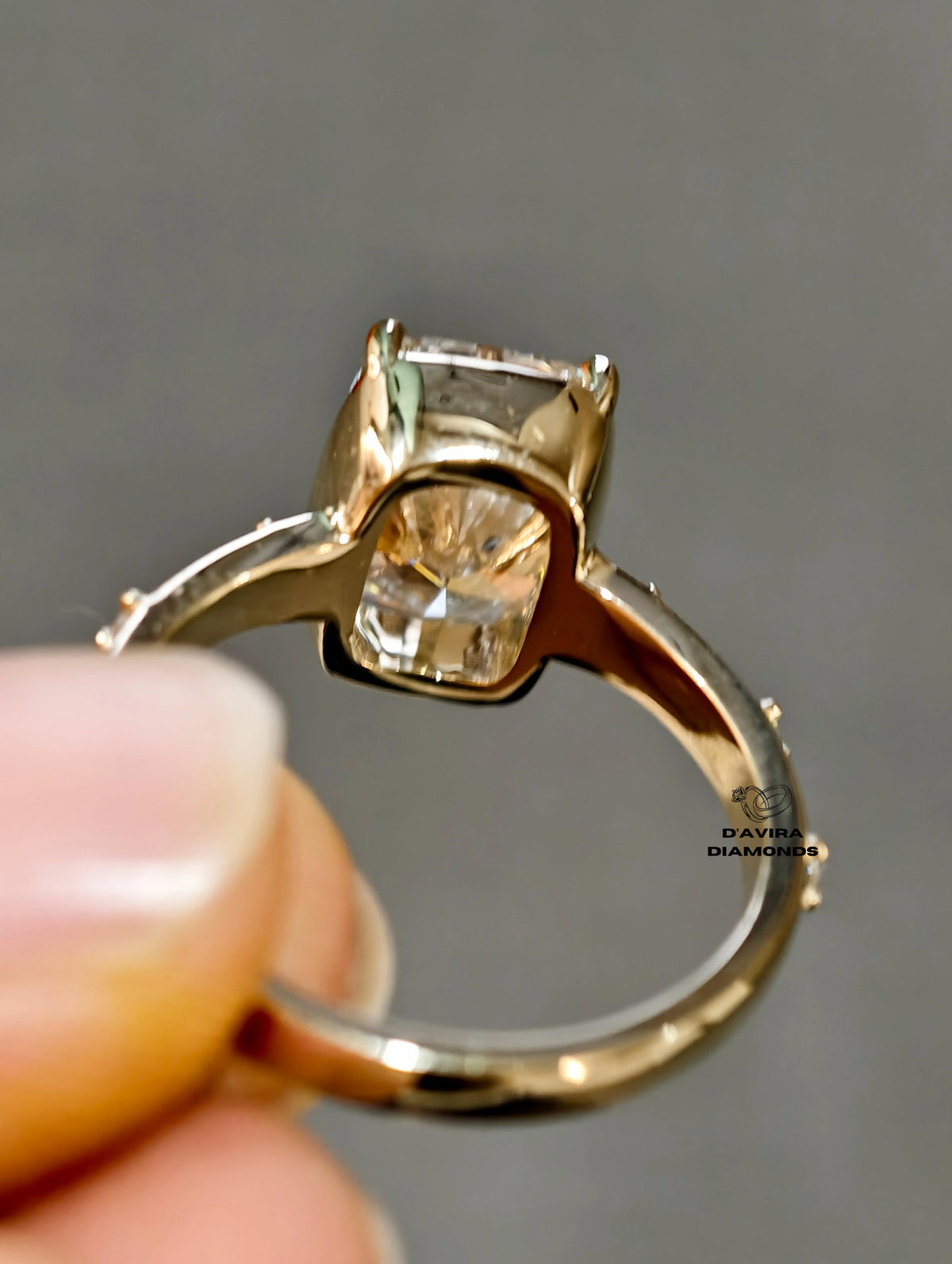 Back View basket setting lab grown diamond in yellow gold