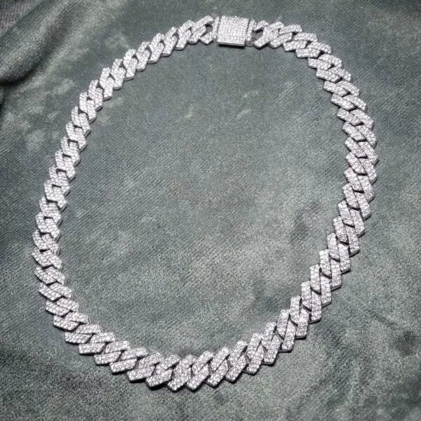 front view of the Men's silver diamond Cuban link chain necklace