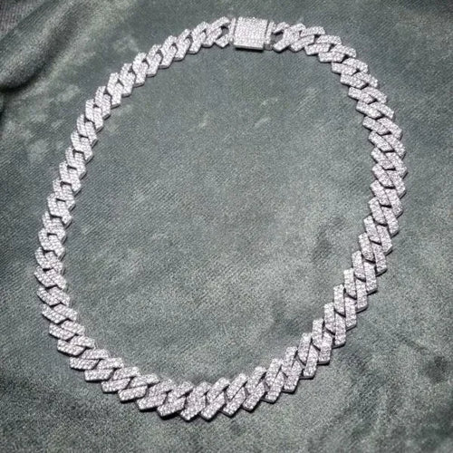front view of the Men's silver diamond Cuban link chain necklace