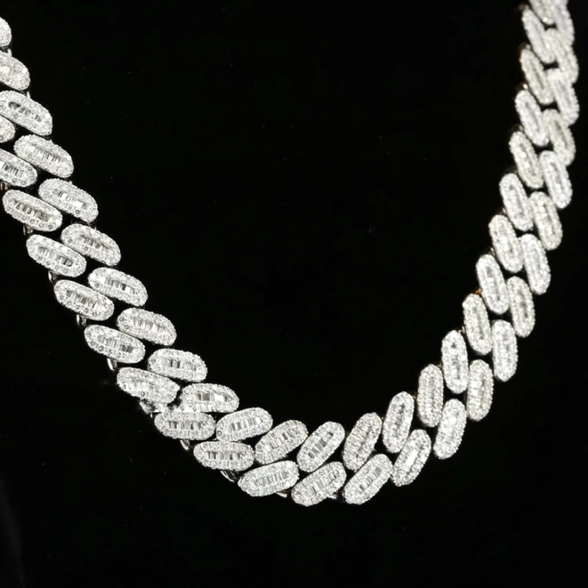 close up of a diamond Cuban link chain over a black background