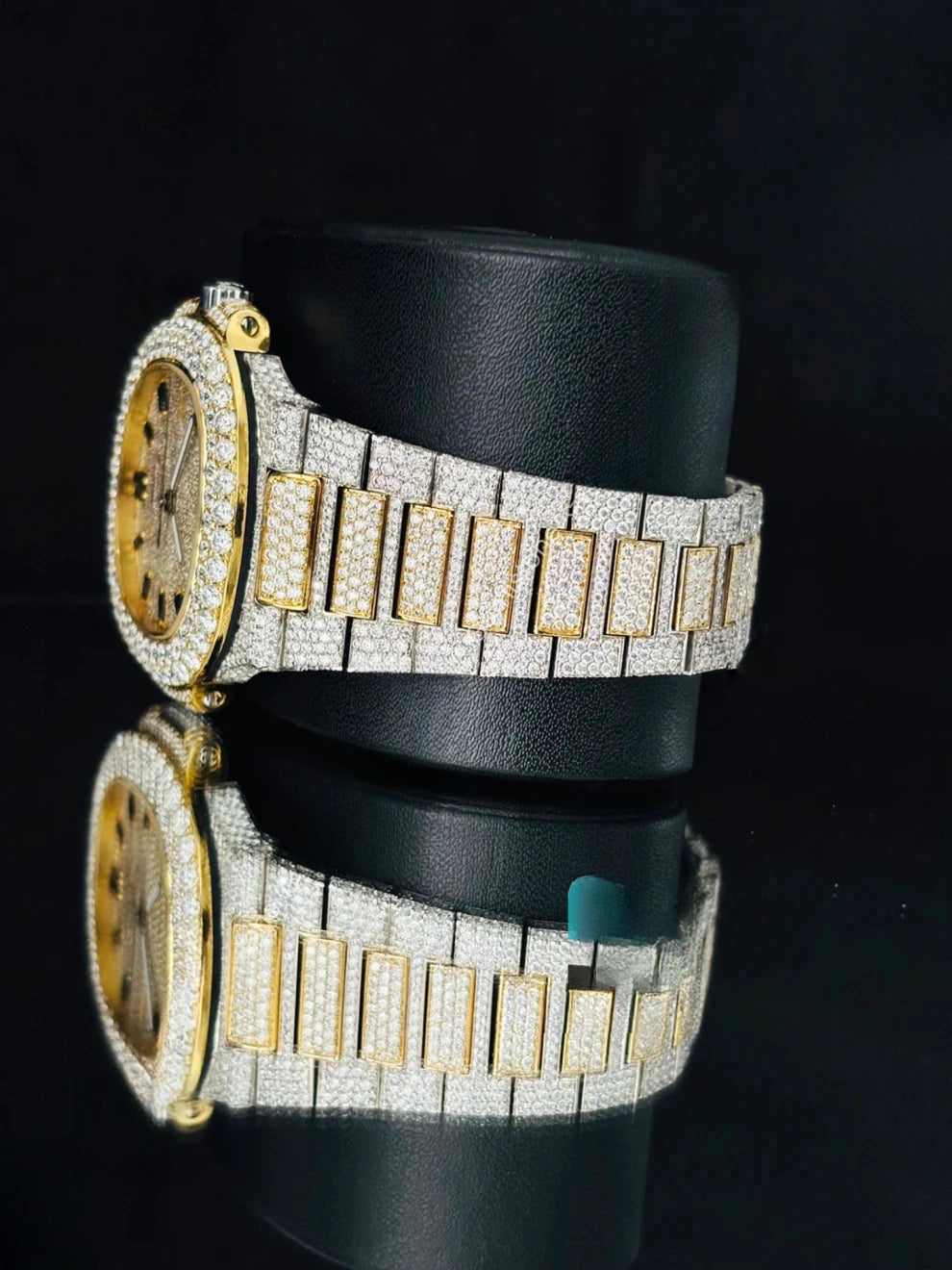 Two Tone Black Baguette Hour Mark Moissanite Watch