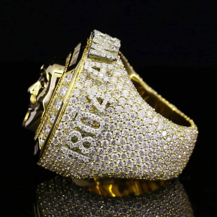silver diamond iced out ring featuring custom 1804 numeral engraving side view