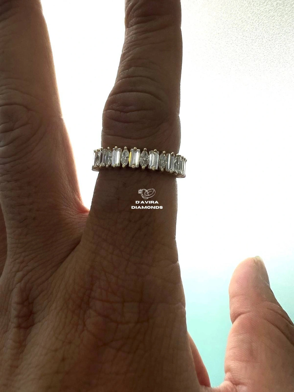 Marquise And Baguette Cut Lab Diamond Half Eternity Band