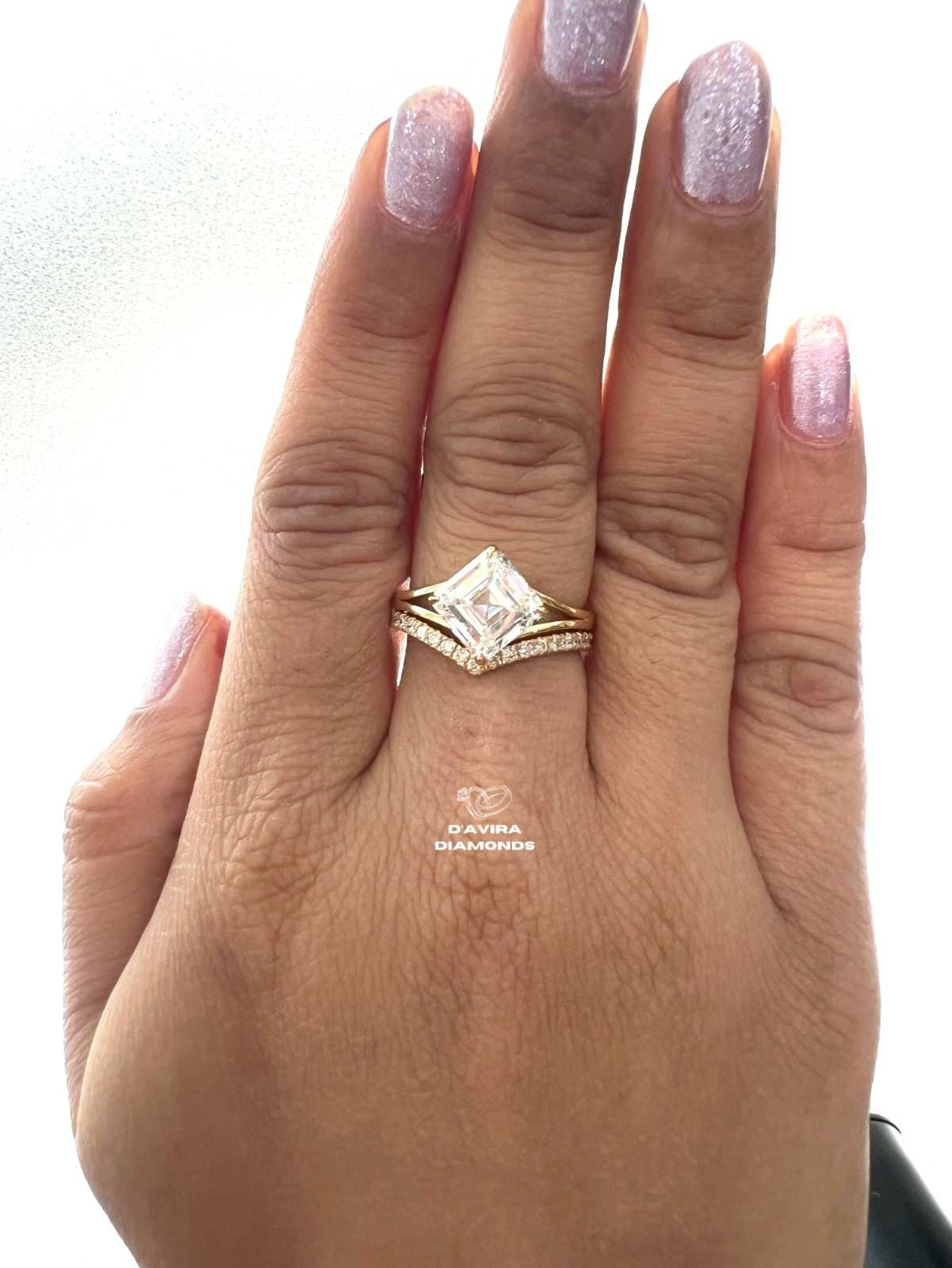 East West Asscher Cut Lab Diamond Wedding Bridal Set