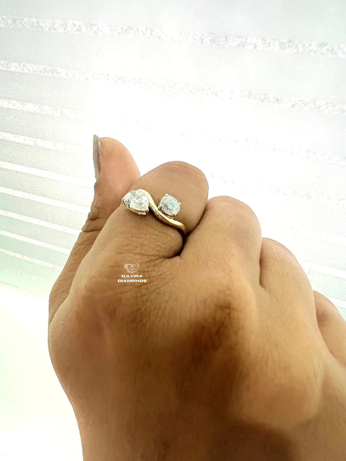 Pear And Round Toi Et Moi Wave Diamond Ring