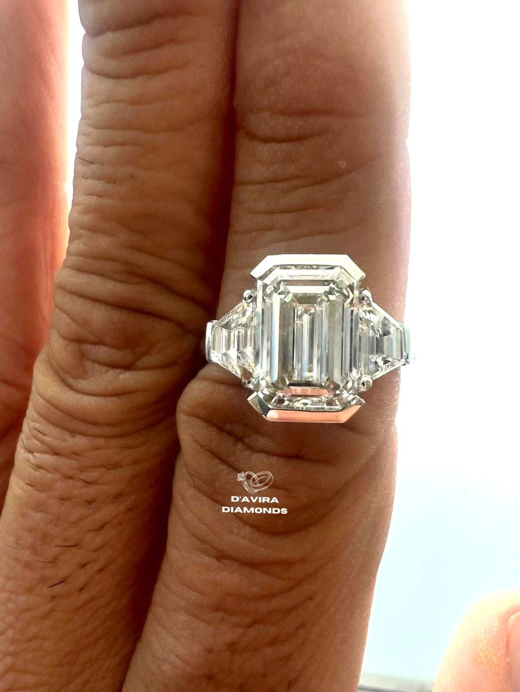 Three Stone Radiant Cut Half Bezel Set Diamond Ring
