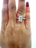 front view of the emerald cut lab diamond ring
