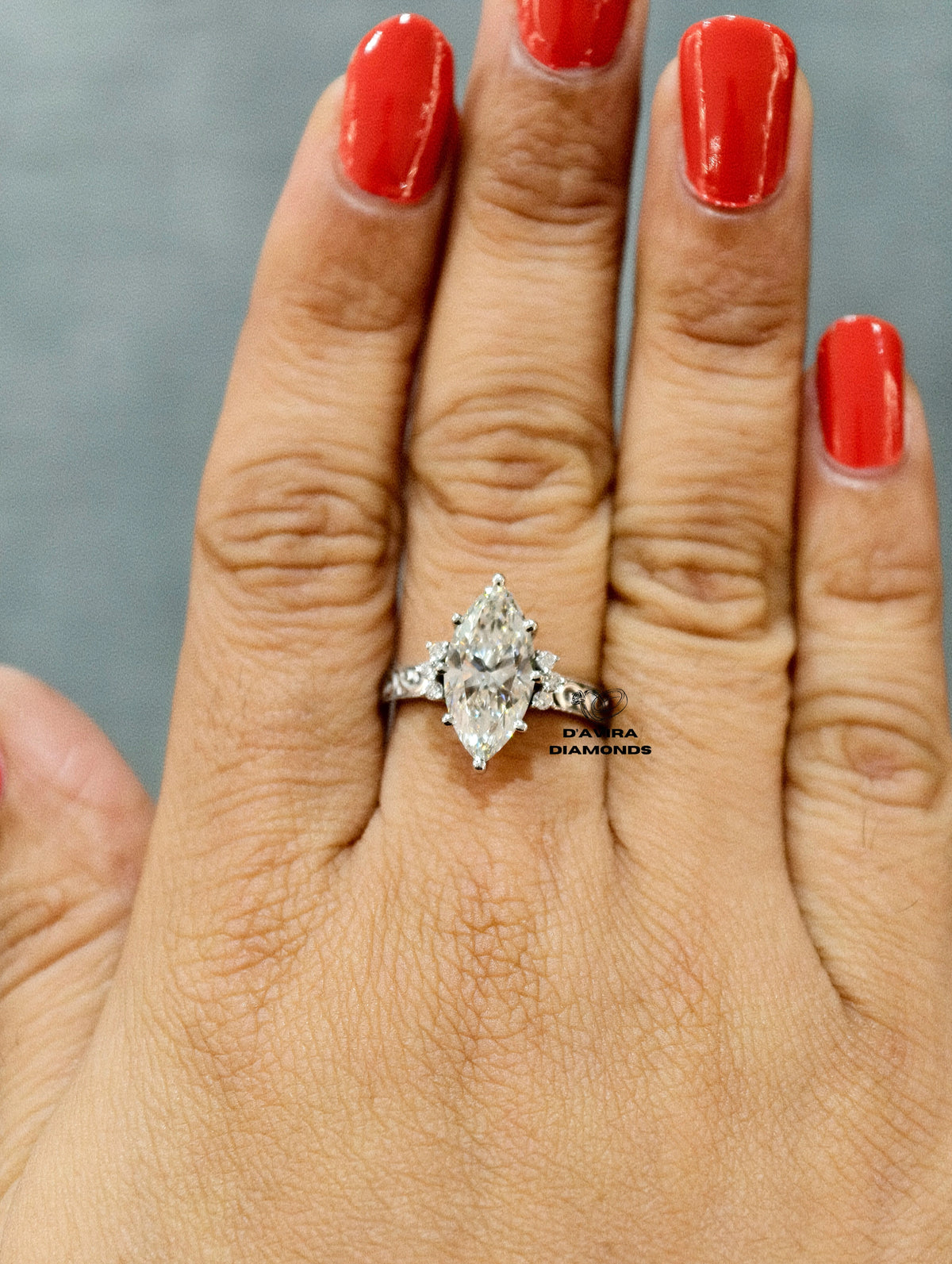 Marquise Cut Filigree Style Lab Diamond Ring