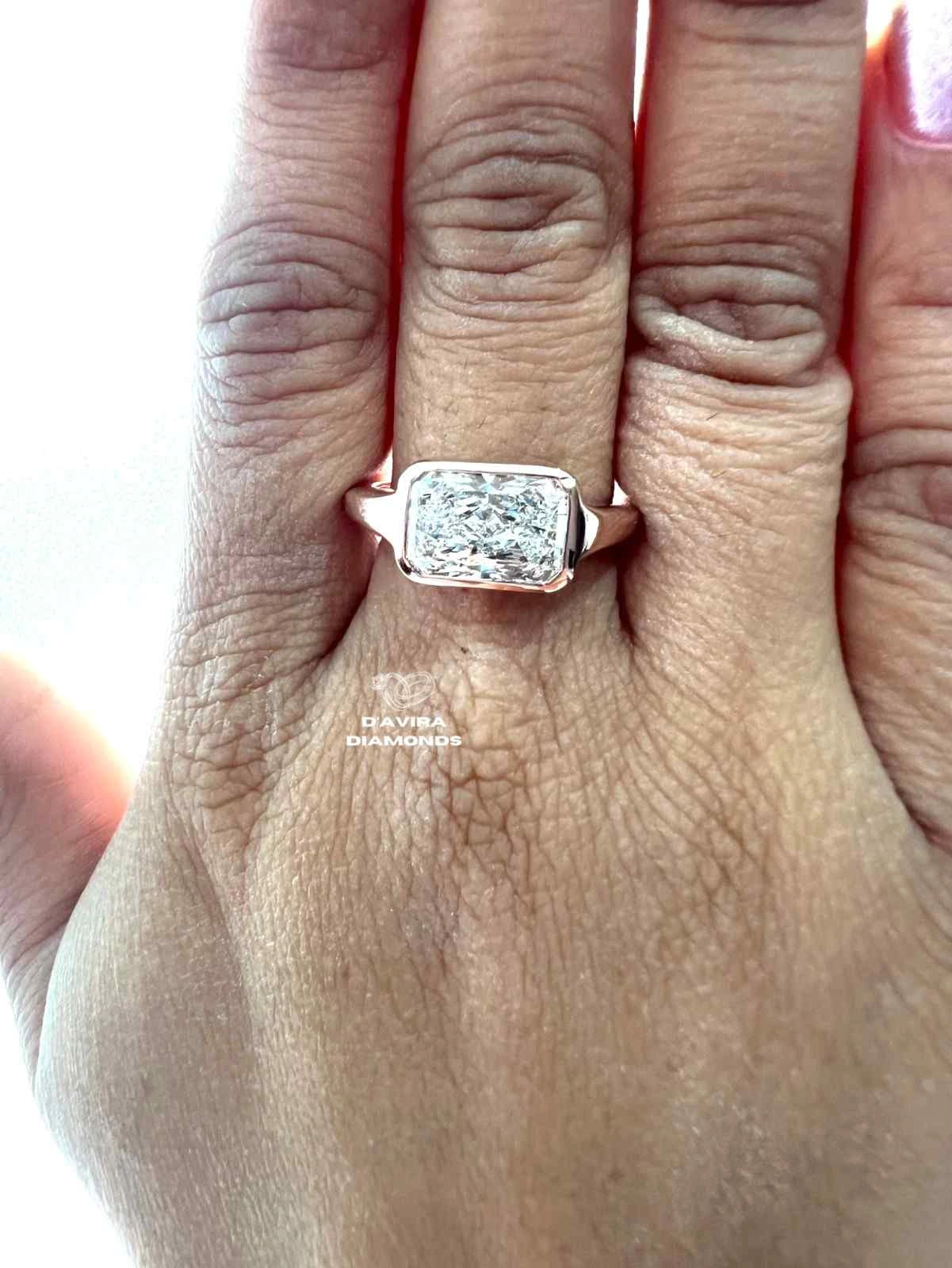 East West Radiant Cut Bezel Set Lab Diamond Ring