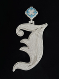 front view Iced out custom diamond letter J pendant in white gold