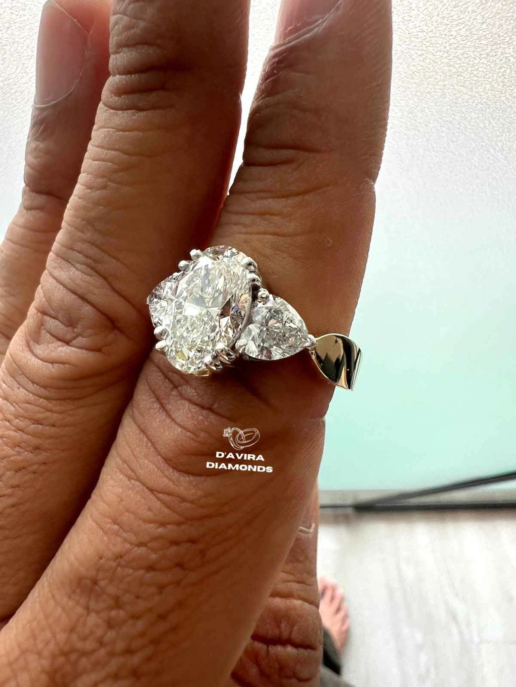 Oval Cut Lab Diamond Three Stone Engagement Ring