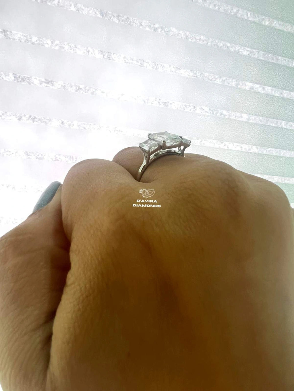 3 Stone Emerald Cut Lab Grown Diamond Ring For Wife