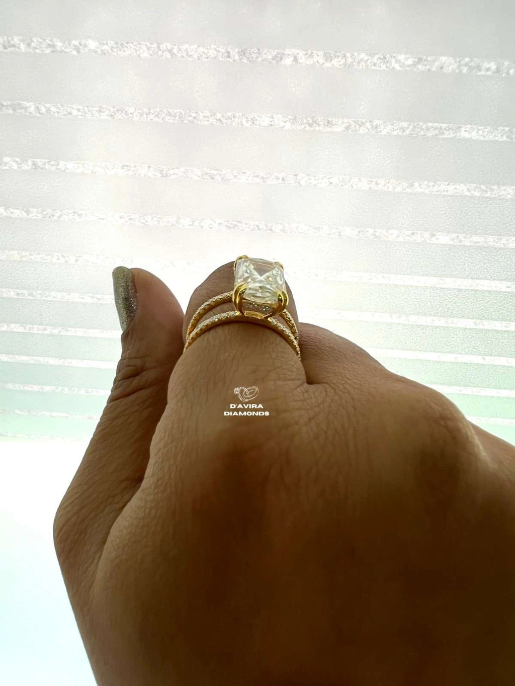 Radiant Cut Lab Diamond Double Shank Engagement Ring