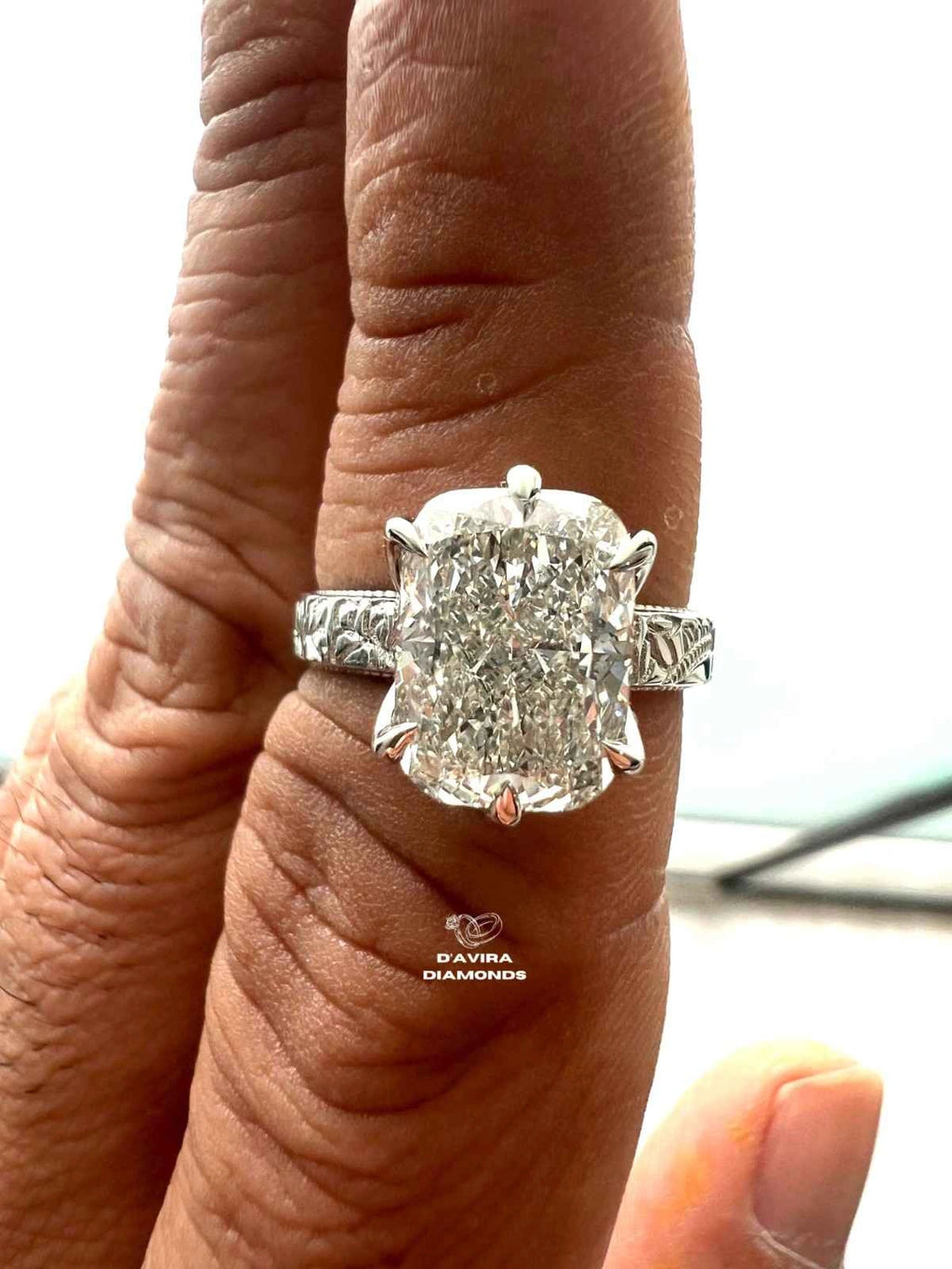 front view of the cushion cut lab diamond ring