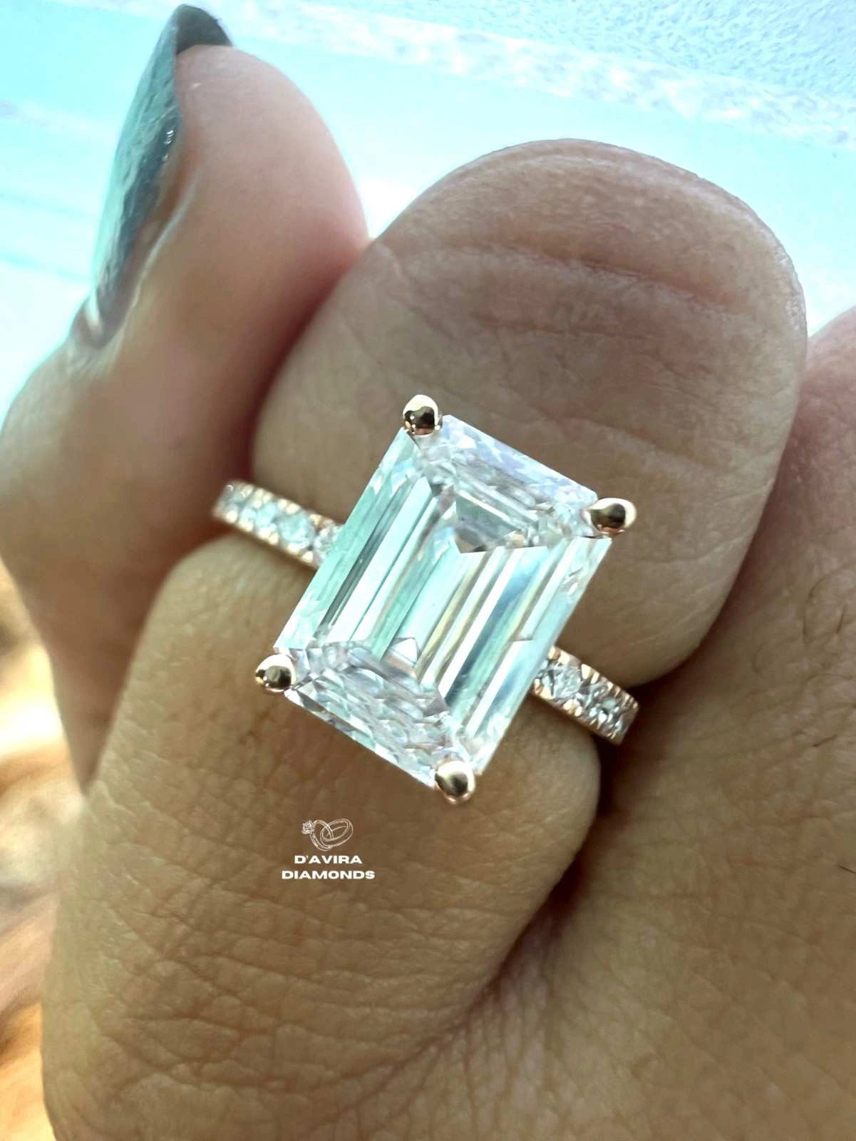 Emerald Solitaire Accent Diamond Anniversary Ring