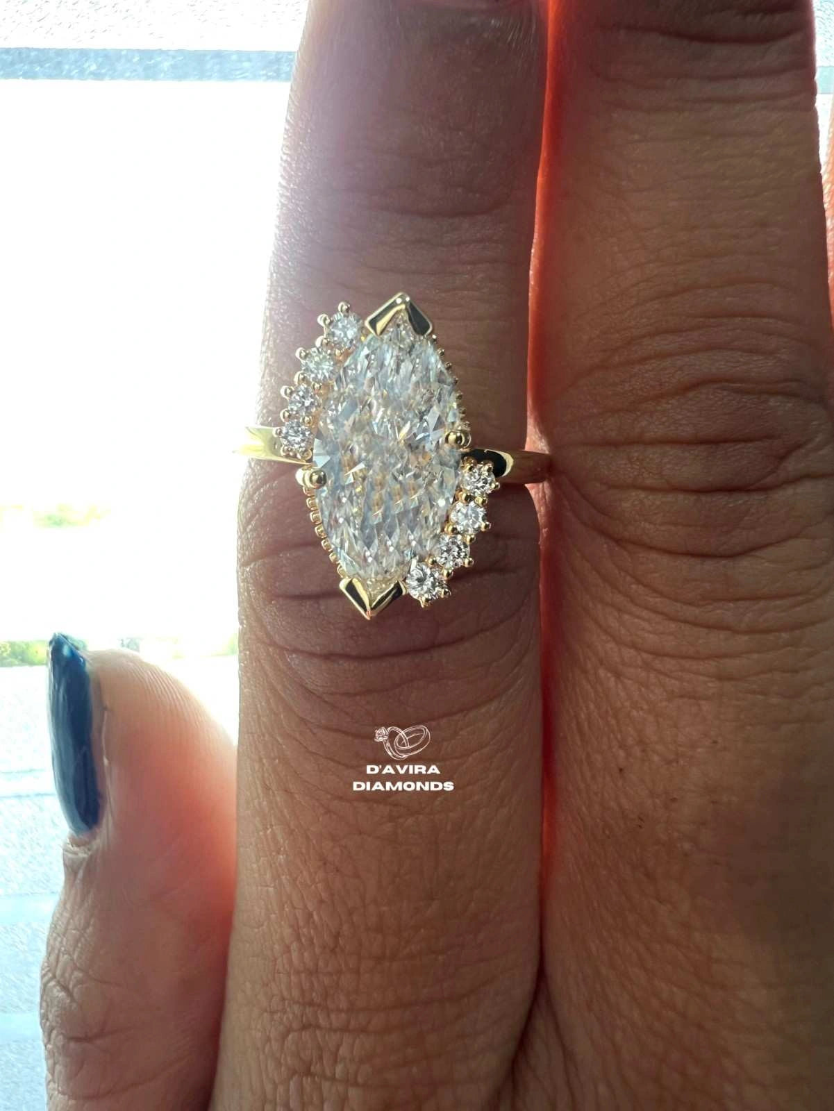 Marquise Cut Lab Diamond Cluster Ring For Women