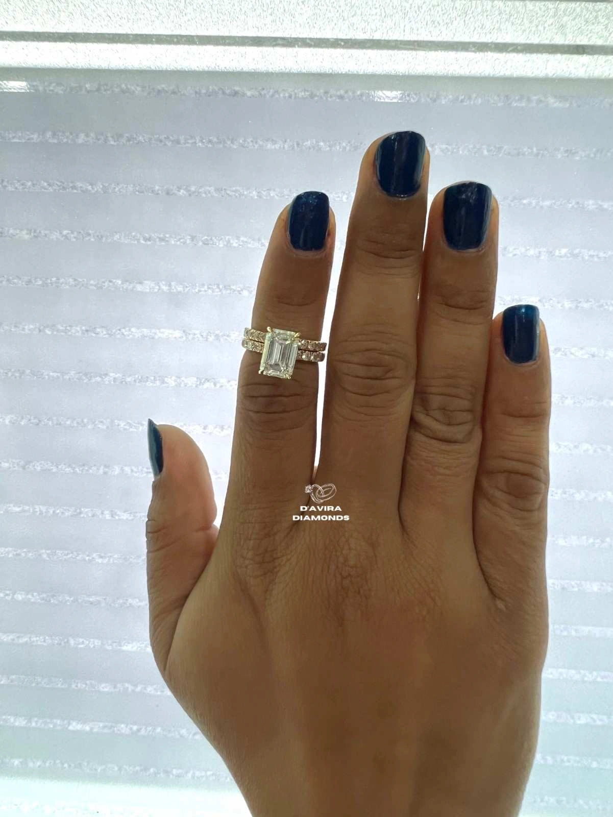 Emerald Cut Lab Diamond Solitaire Accent Wedding Ring Set