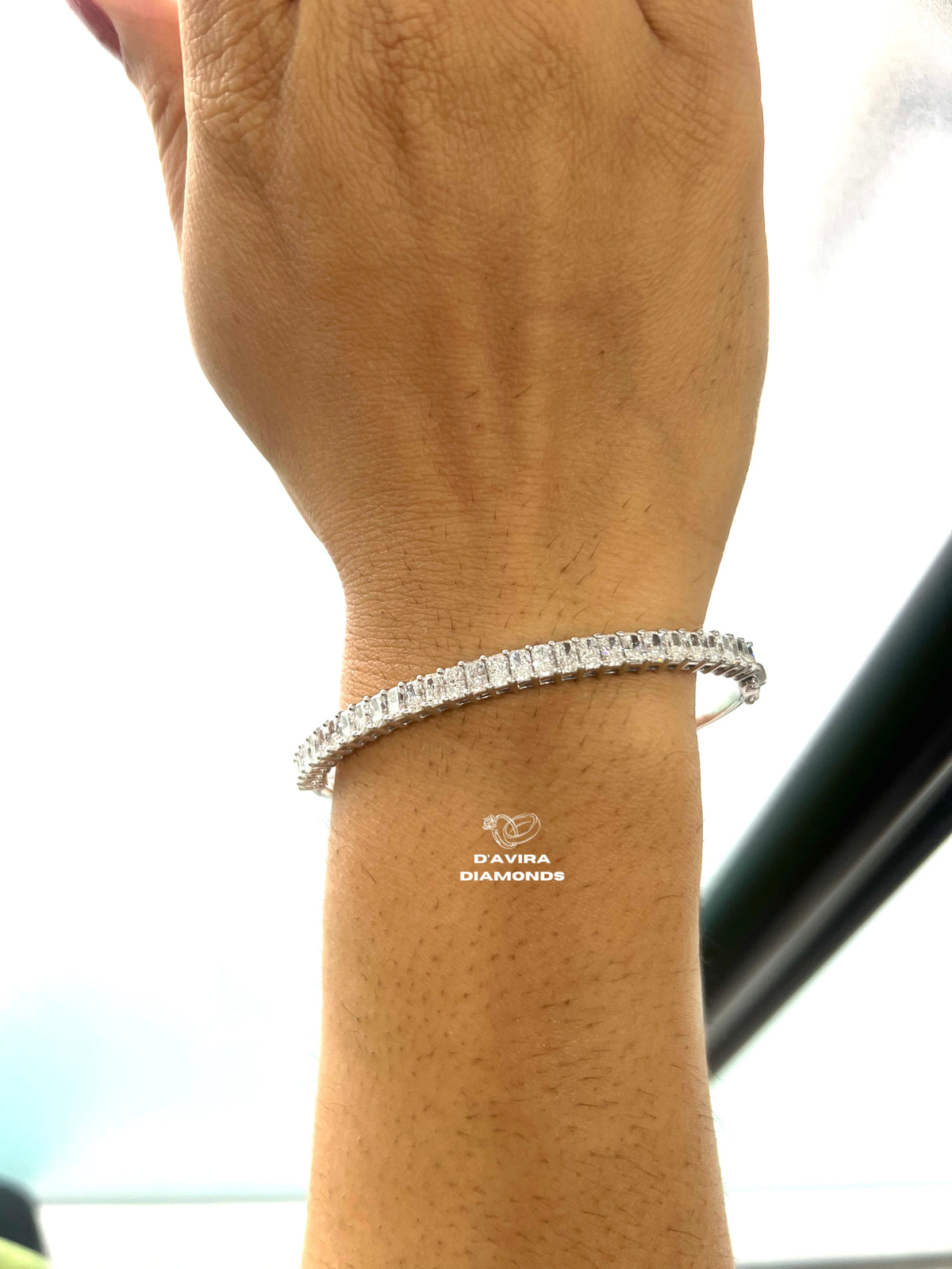 front view of the baguette cut lab diamond bracelet