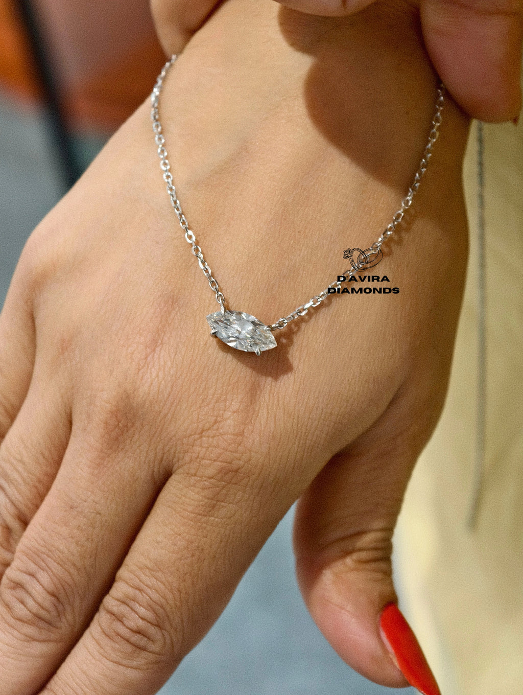 front view of the marquise cut lab grown diamond pendant 