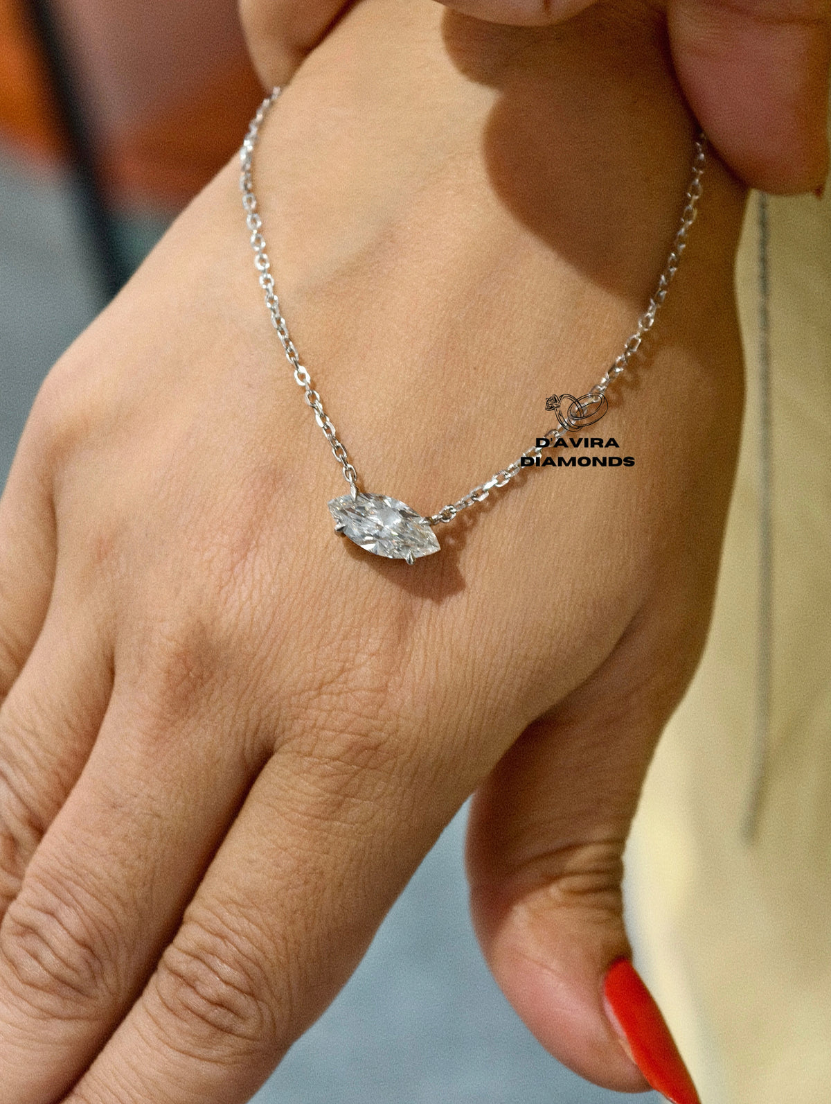front view of the marquise cut lab grown diamond pendant 