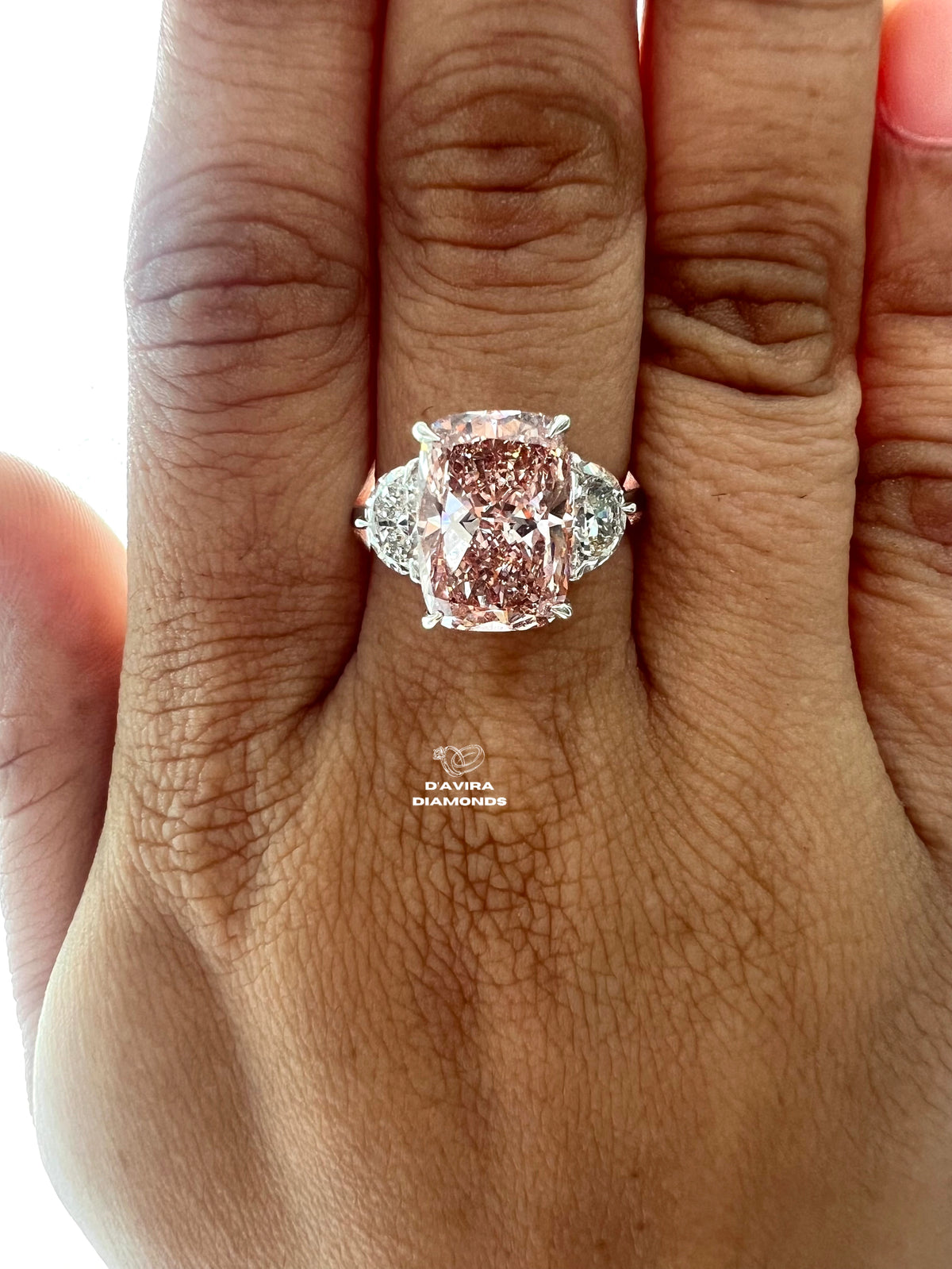 front view of the cushion cut lab diamond ring