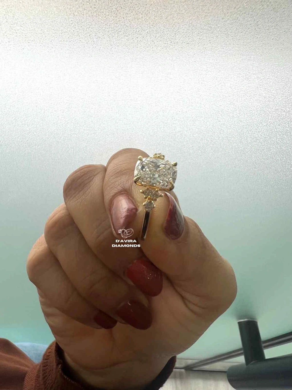 Elongated Cushion Cut Lab Diamond Cluster Yellow Gold Ring