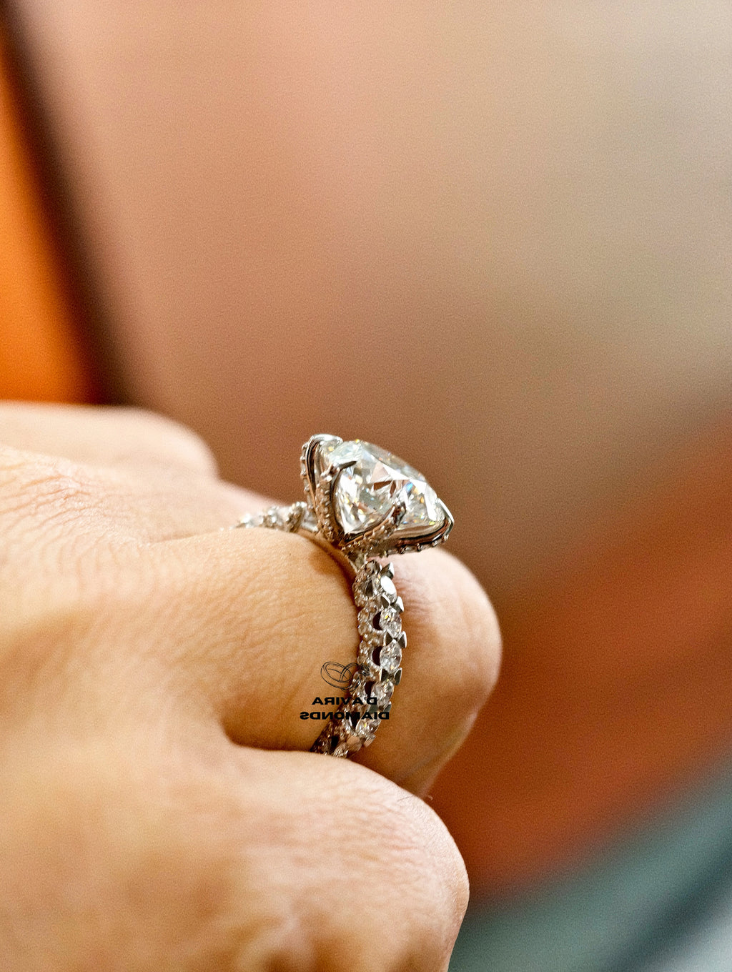 side view of the round cut prong set lab diamond ring