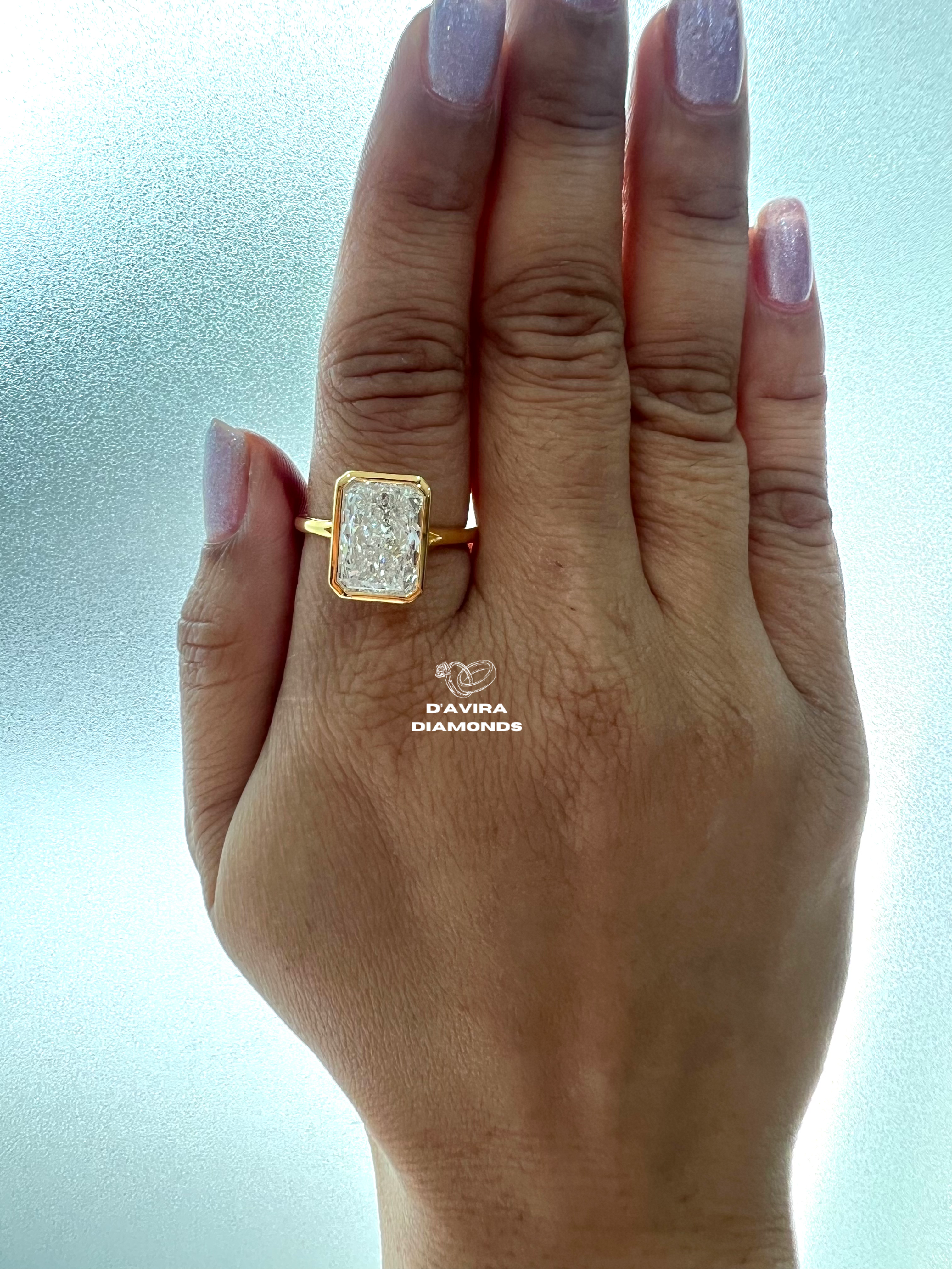 Radiant Cut Bezel Set Lab Diamond Engagement Ring