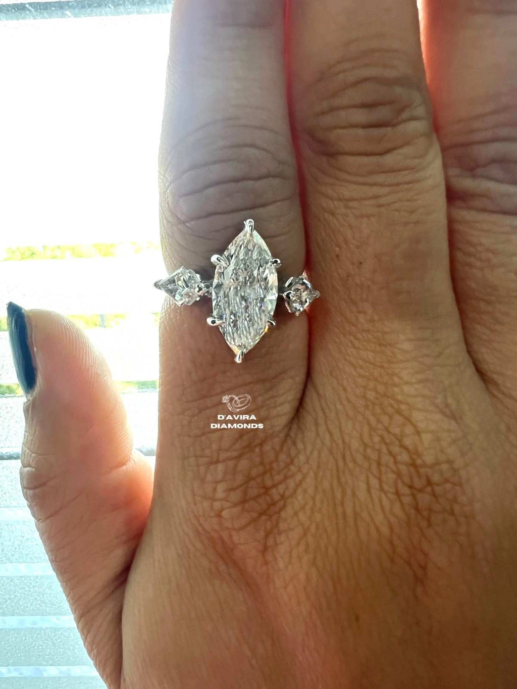 Three Stone Marquise Shape Diamond Engagement Ring