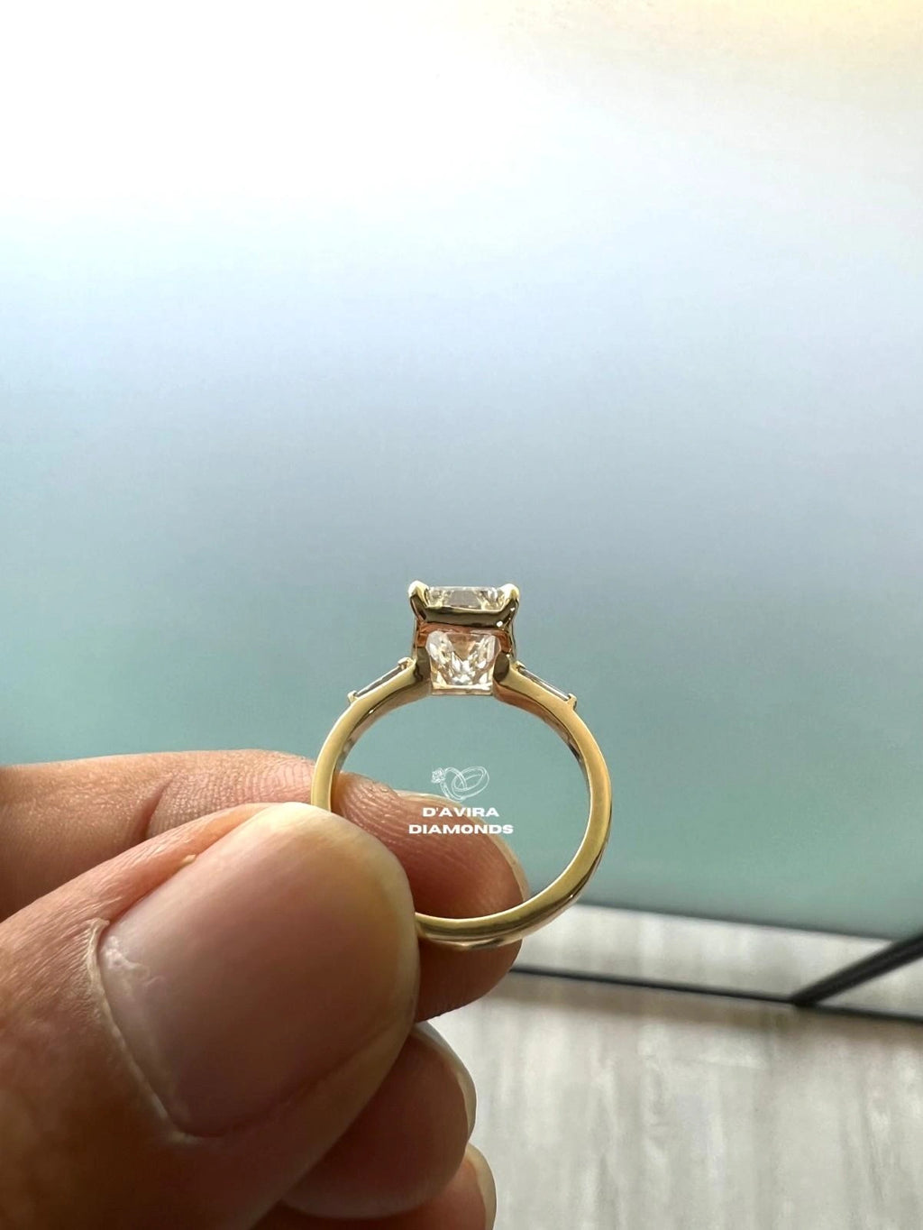 Elegant lab grown diamond ring with detailed setting back view