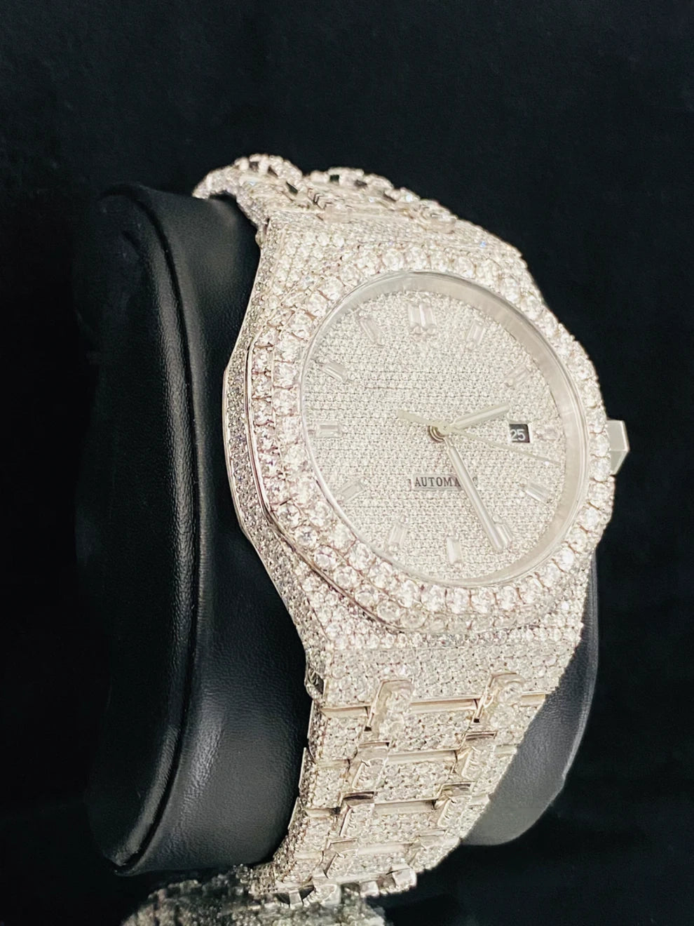 Fully Iced Out Moissanite Baguette Bar Moissanite Watch