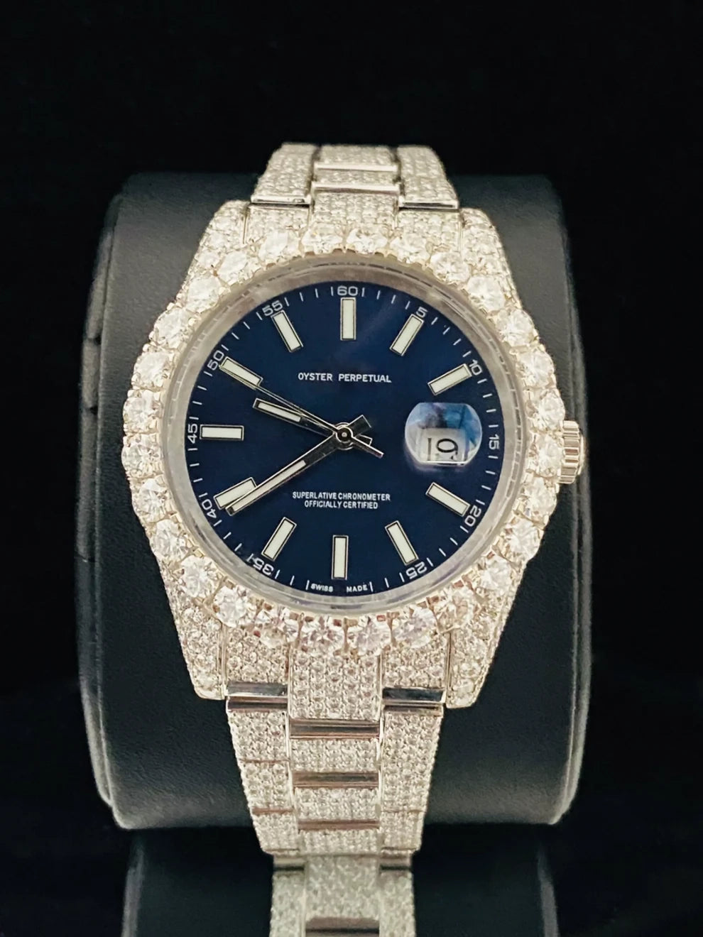 41MM Royal Blue Fully Ice Out Bezel Dial Moissanite Watch