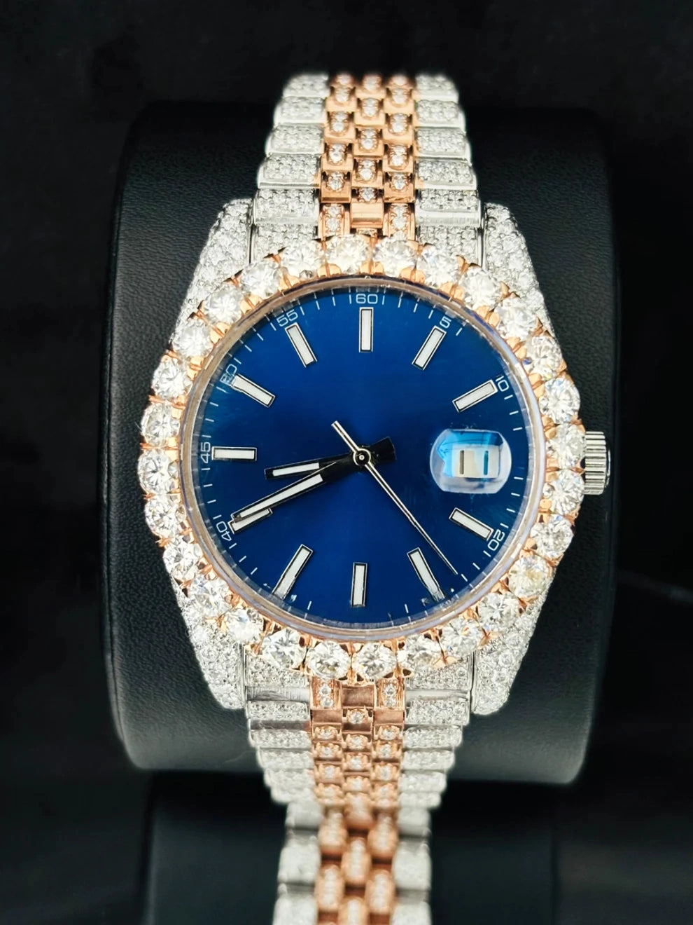 41MM White Bar Blue Dial Moissanite Watch for Men
