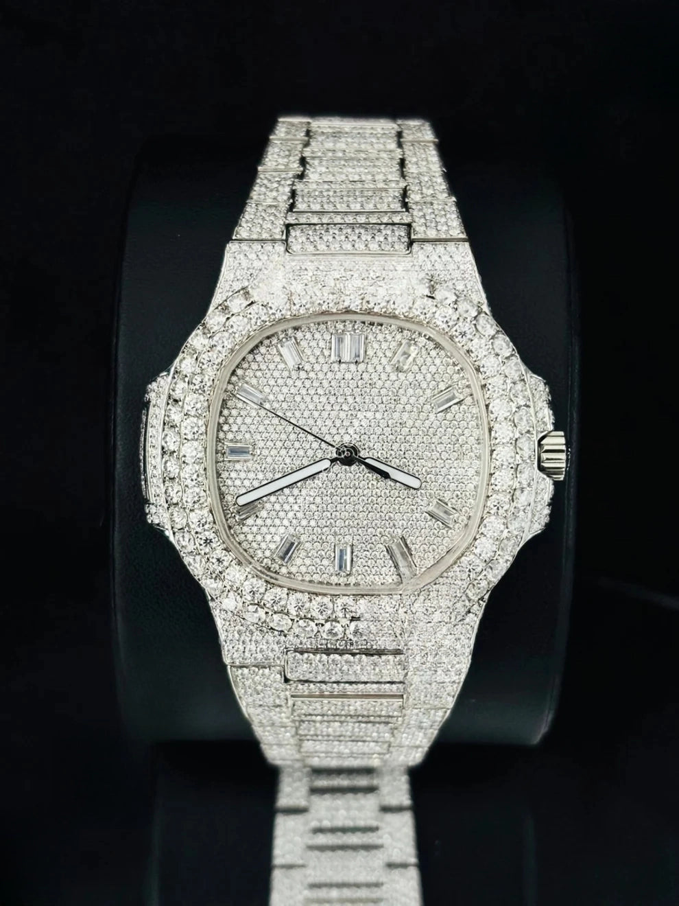 41MM Fully Iced Baguette Bar Moissanite Patek Philippe Watch