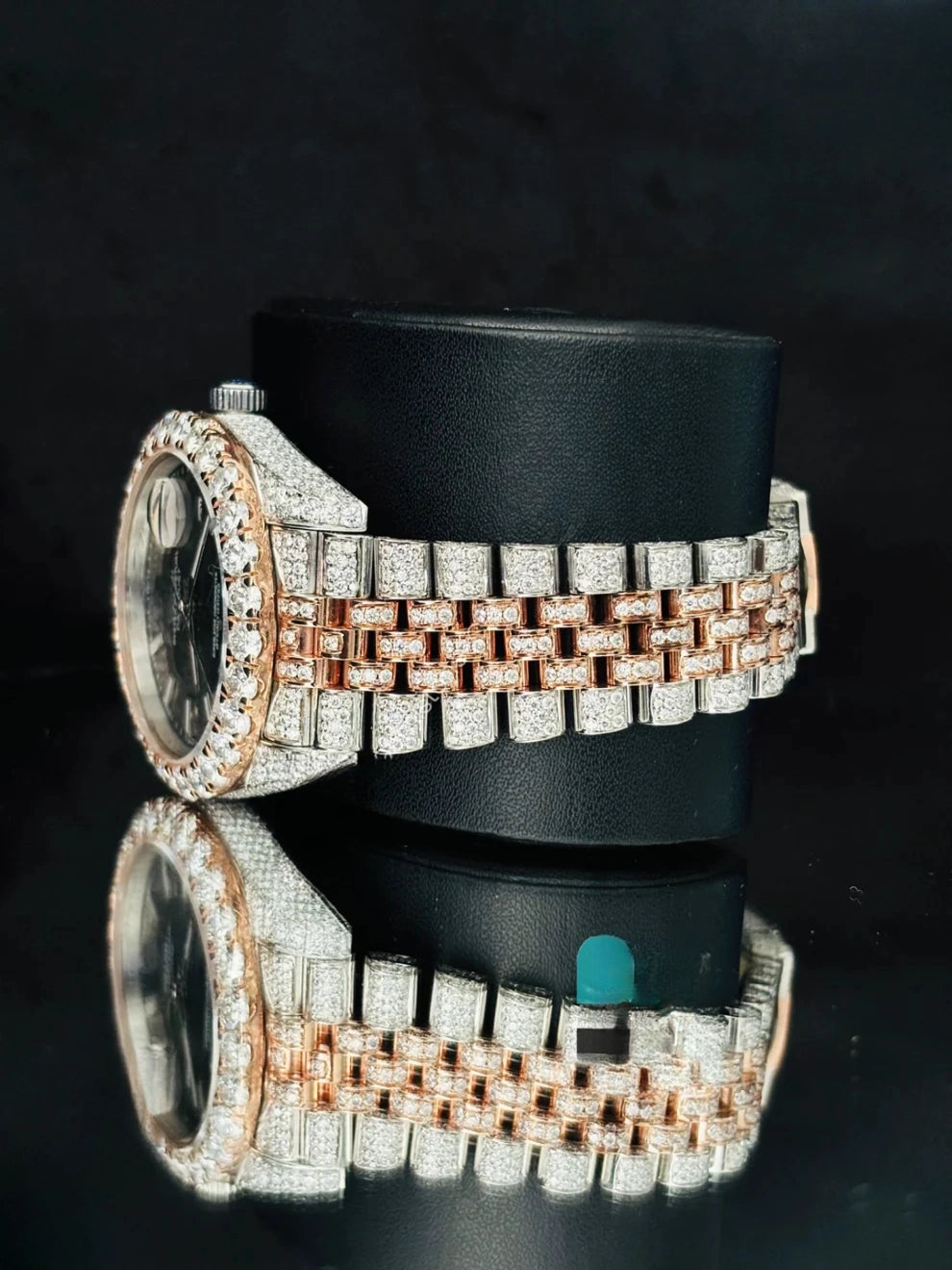 Two Tone Moissanite White Bar Stainless Steel Watch