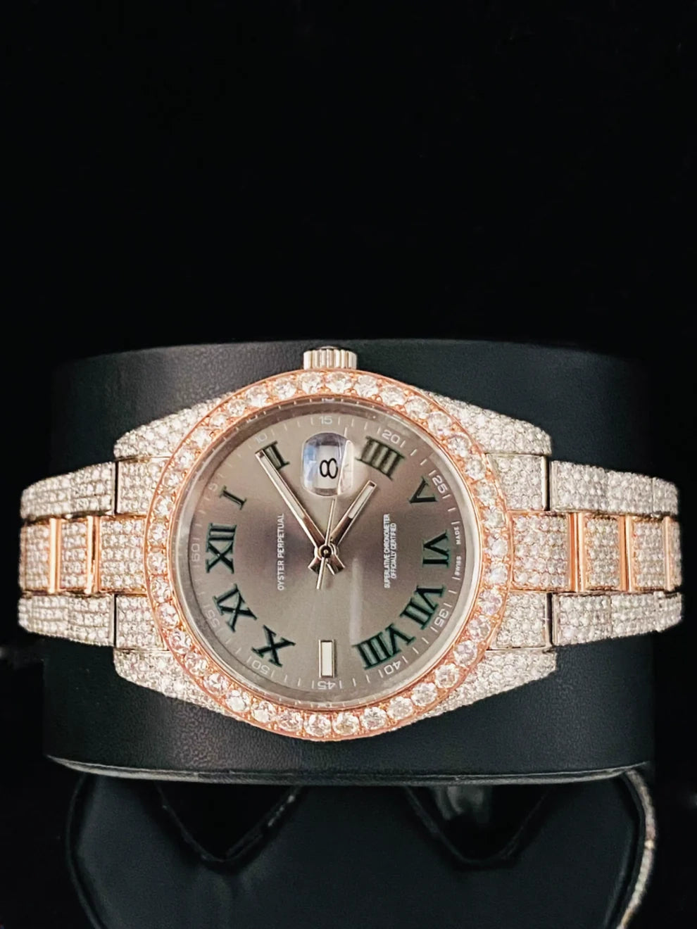 Slate Green Dial Roman Numerals Dual Tone Moissanite Watch