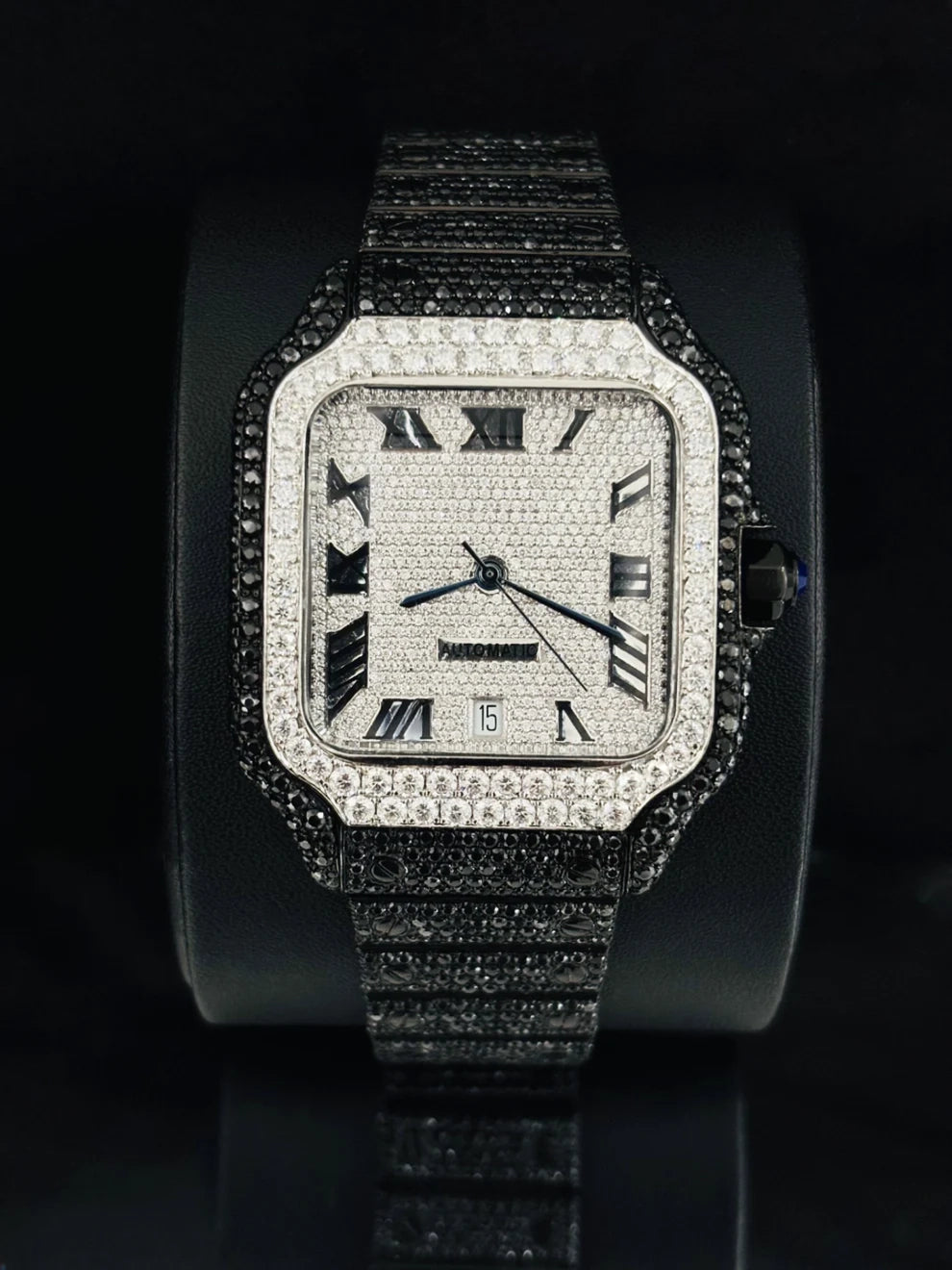41MM White & Black Diamond Bust Down Moissanite Watch