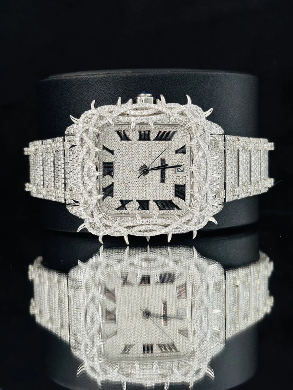 Roman Number Iced Out Thorn Crown Moissanite Watch