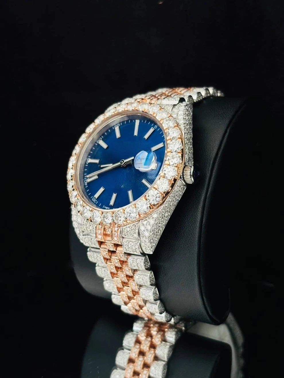 41MM White Bar Blue Dial Moissanite Watch for Men